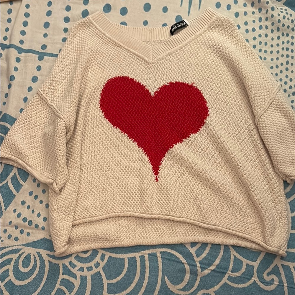 Heart Design Cream Sweater
